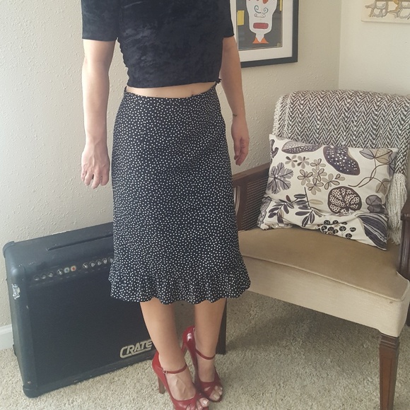 Black and White Polk Dot Mid Length Trumpet Skirt - Picture 2 of 8